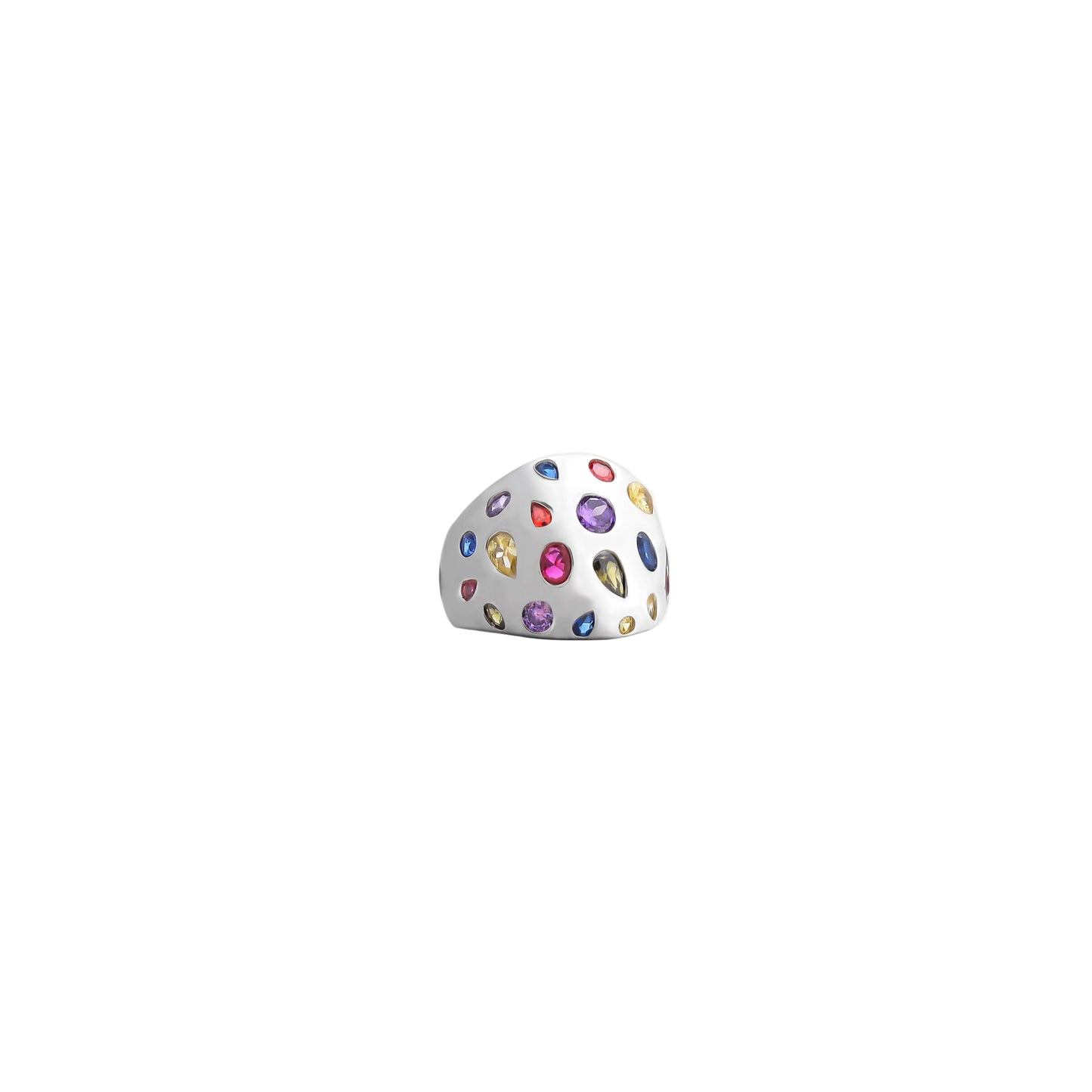 Multicolor Gem Statement Ring – A Golden Canvas of Rainbow Sparkle