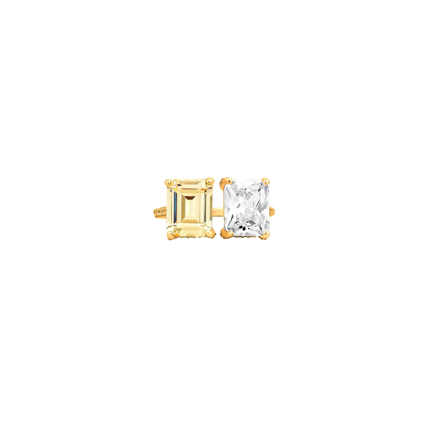 Two-Stone Yellow & White Diamond Ring – Golden Clash of Timeless Sparkle