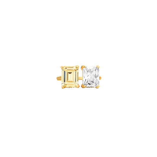 Two-Stone Yellow & White Diamond Ring – Golden Clash of Timeless Sparkle