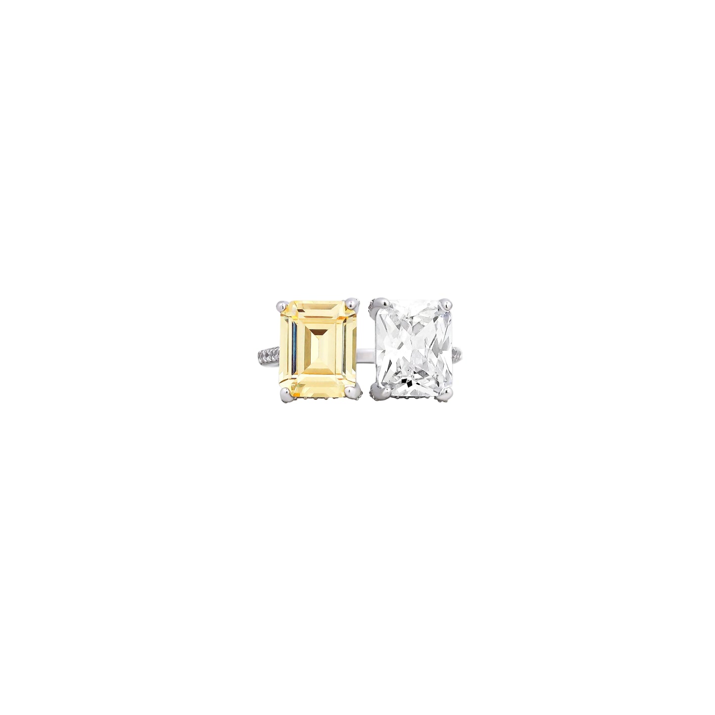 Two-Stone Yellow & White Diamond Ring – Golden Clash of Timeless Sparkle