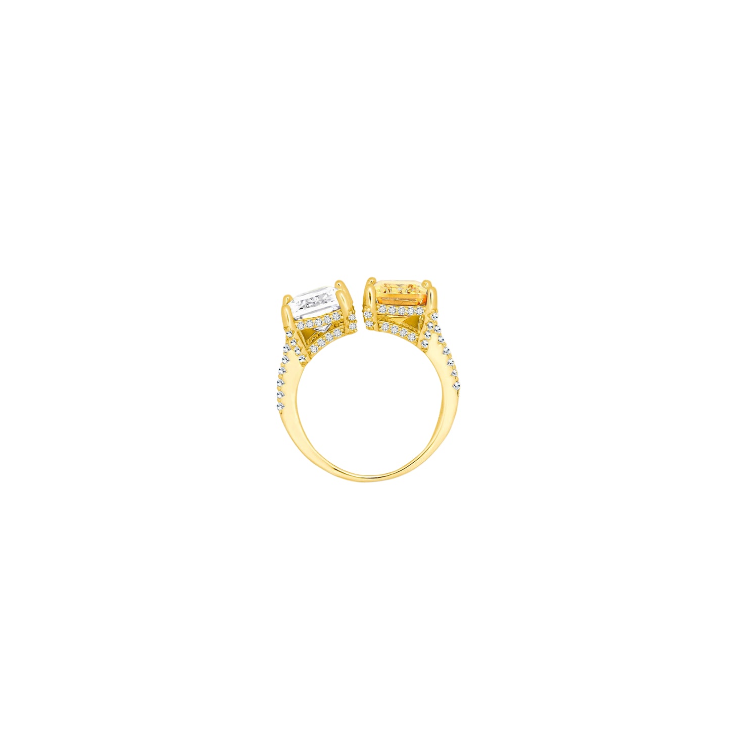 Two-Stone Yellow & White Diamond Ring – Golden Clash of Timeless Sparkle
