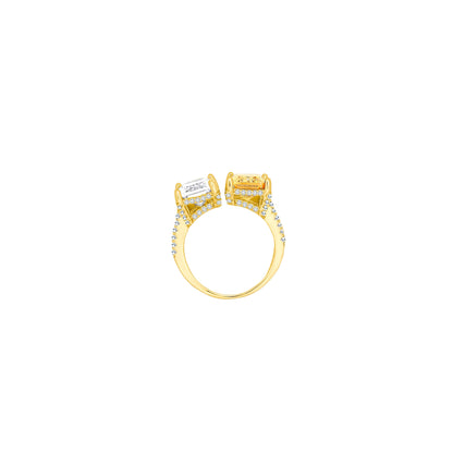 Two-Stone Yellow & White Diamond Ring – Golden Clash of Timeless Sparkle