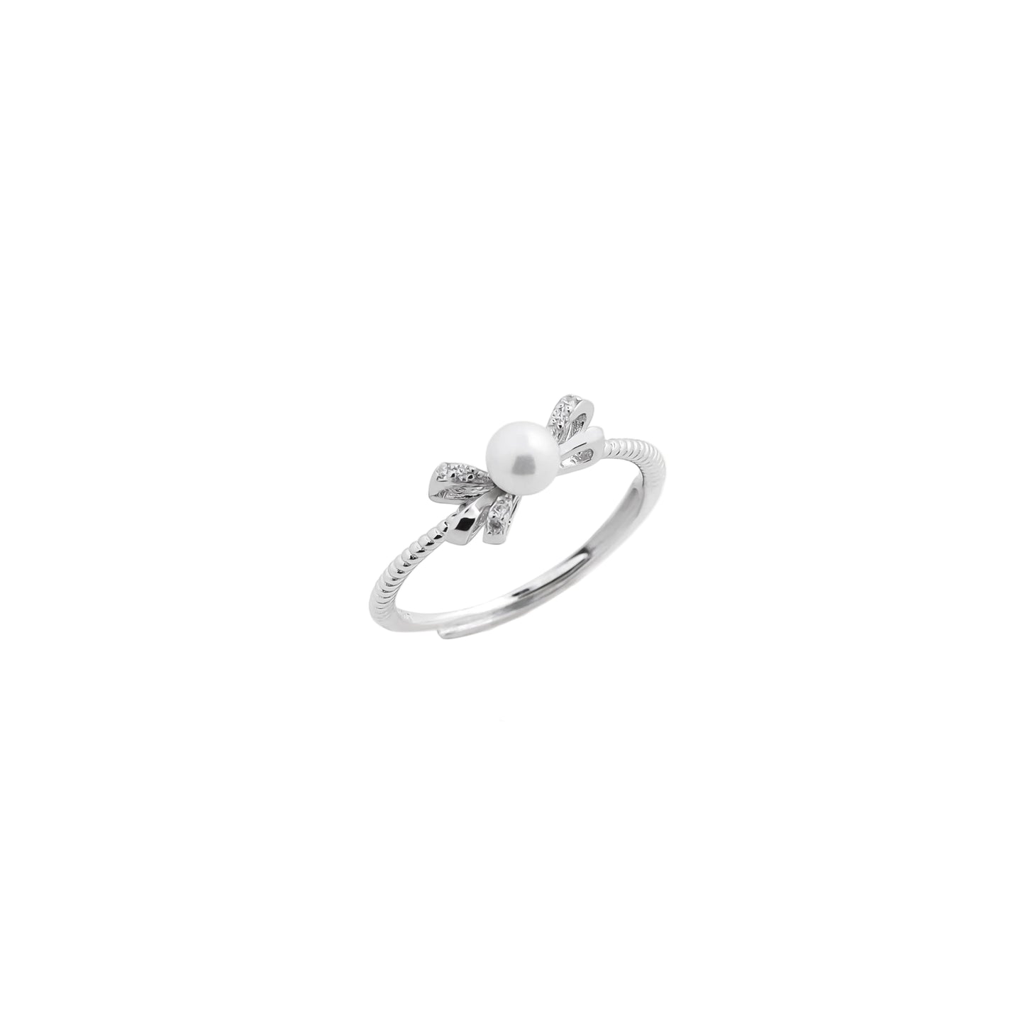 Bow Pearl & Diamond Ring – Golden Ribbon with Pearl Kiss