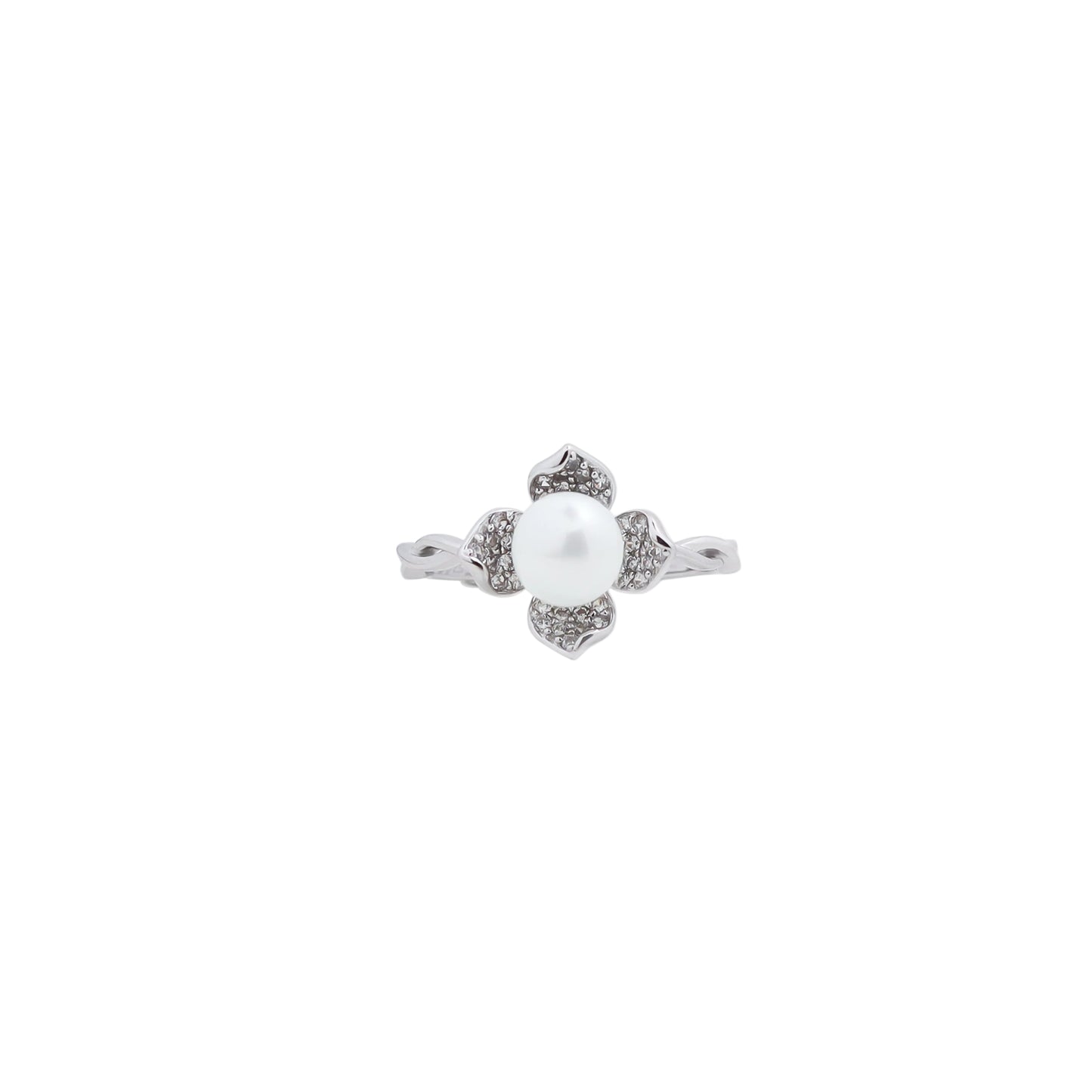 Pearl Flower Diamond Ring – Golden Bloom with Pearl Heart