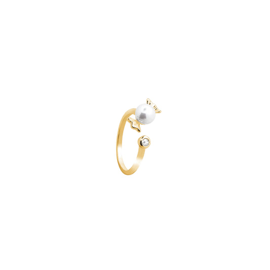 Candy Pearl & Star Open Ring – Golden Sweetness with Sparkle Kiss