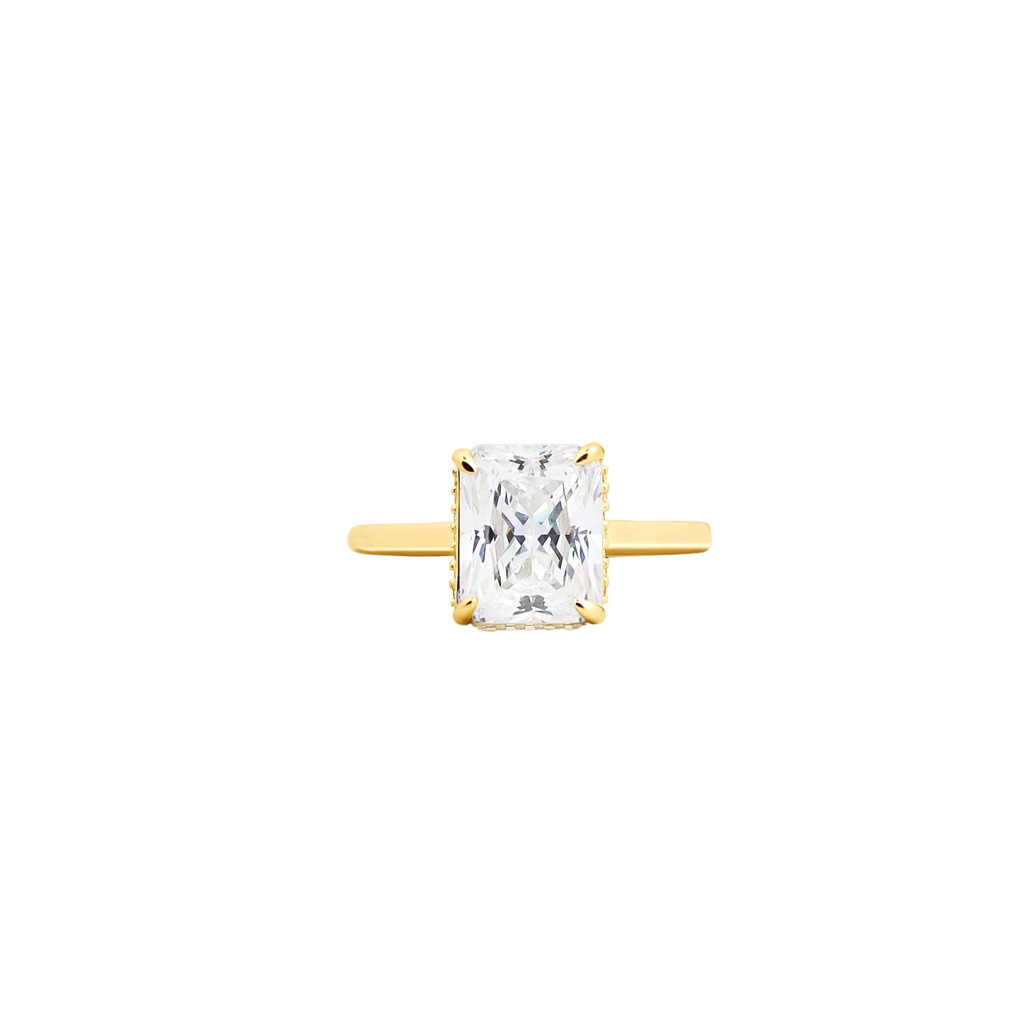 Radiant Cut Milgrain Ring – Golden Beads Framing Timeless Brilliance
