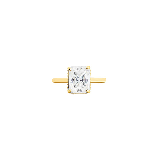 Radiant Cut Milgrain Ring – Golden Beads Framing Timeless Brilliance