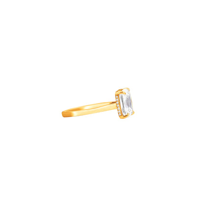 Radiant Cut Milgrain Ring – Golden Beads Framing Timeless Brilliance