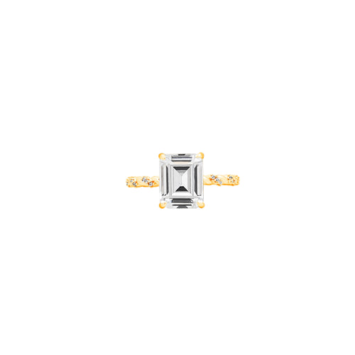 Twisted Band Emerald Cut Ring – Golden Weave Holding Timeless Clarity