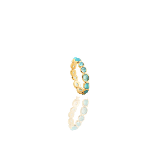 Ocean Gradient Gemstone Eternity Ring – Golden Waves of Serenity