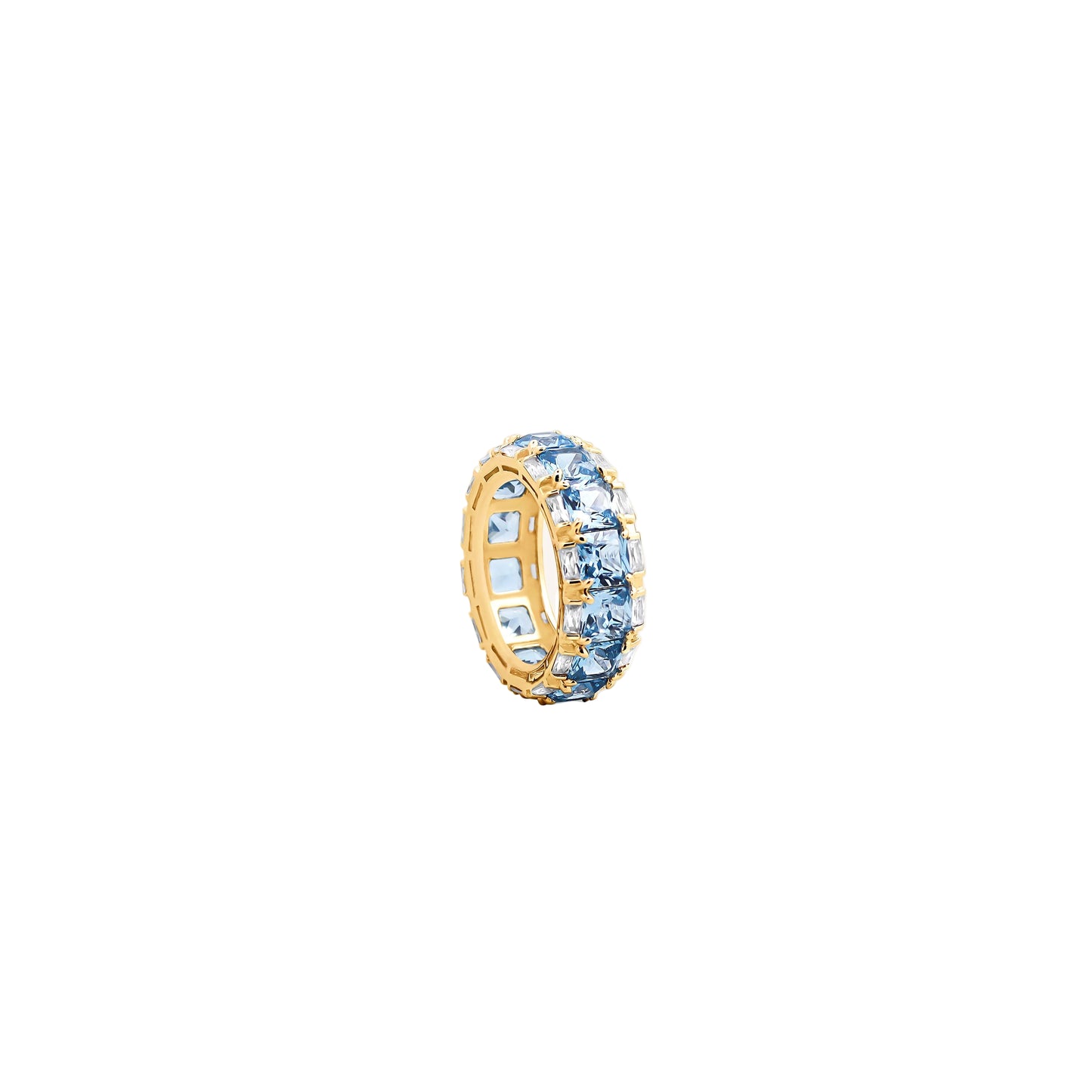 Blue Topaz Eternity Band – Golden Waves of Ocean Sparkle