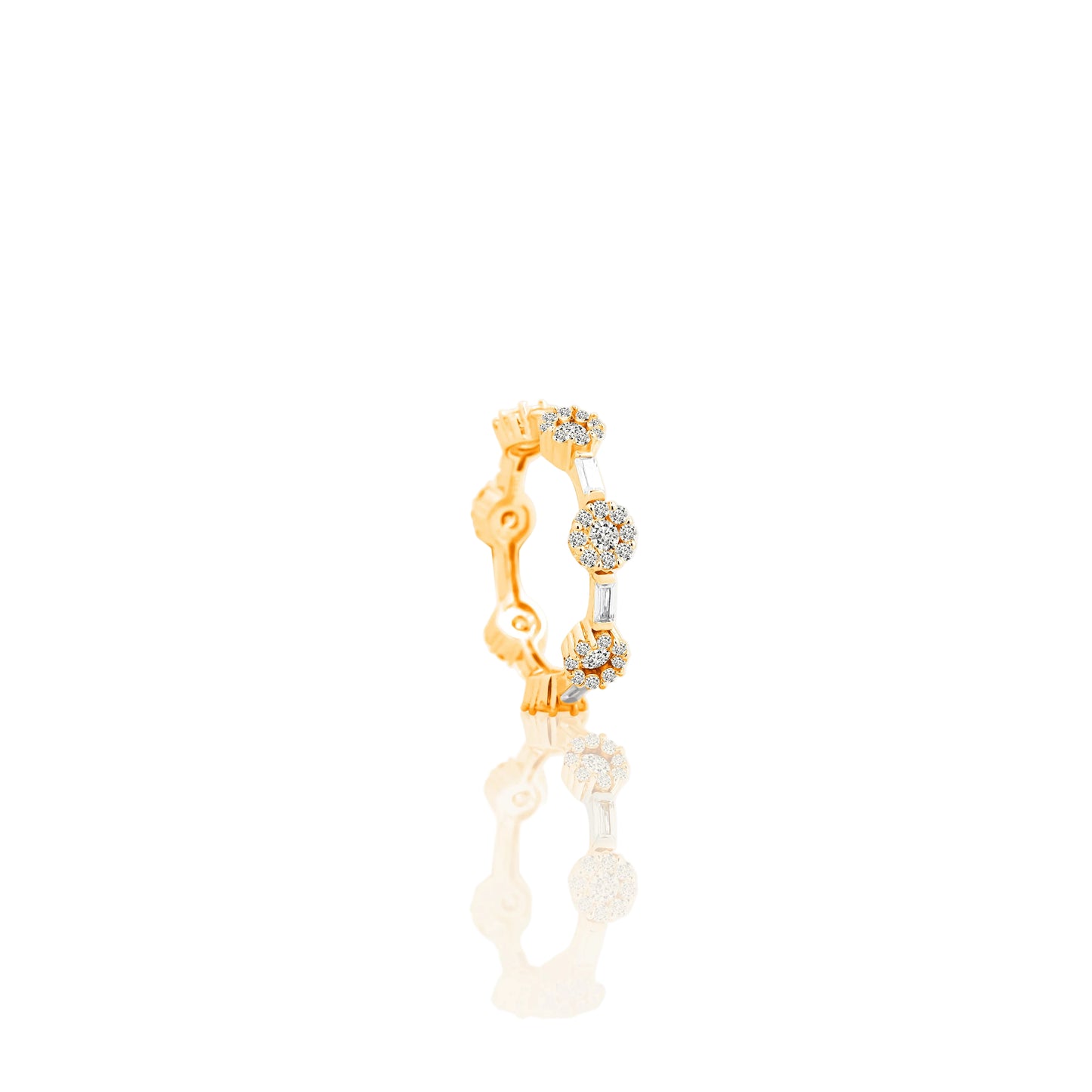 Vintage Floral Diamond Eternity Ring – Golden Scrolls & Sparkling Clusters