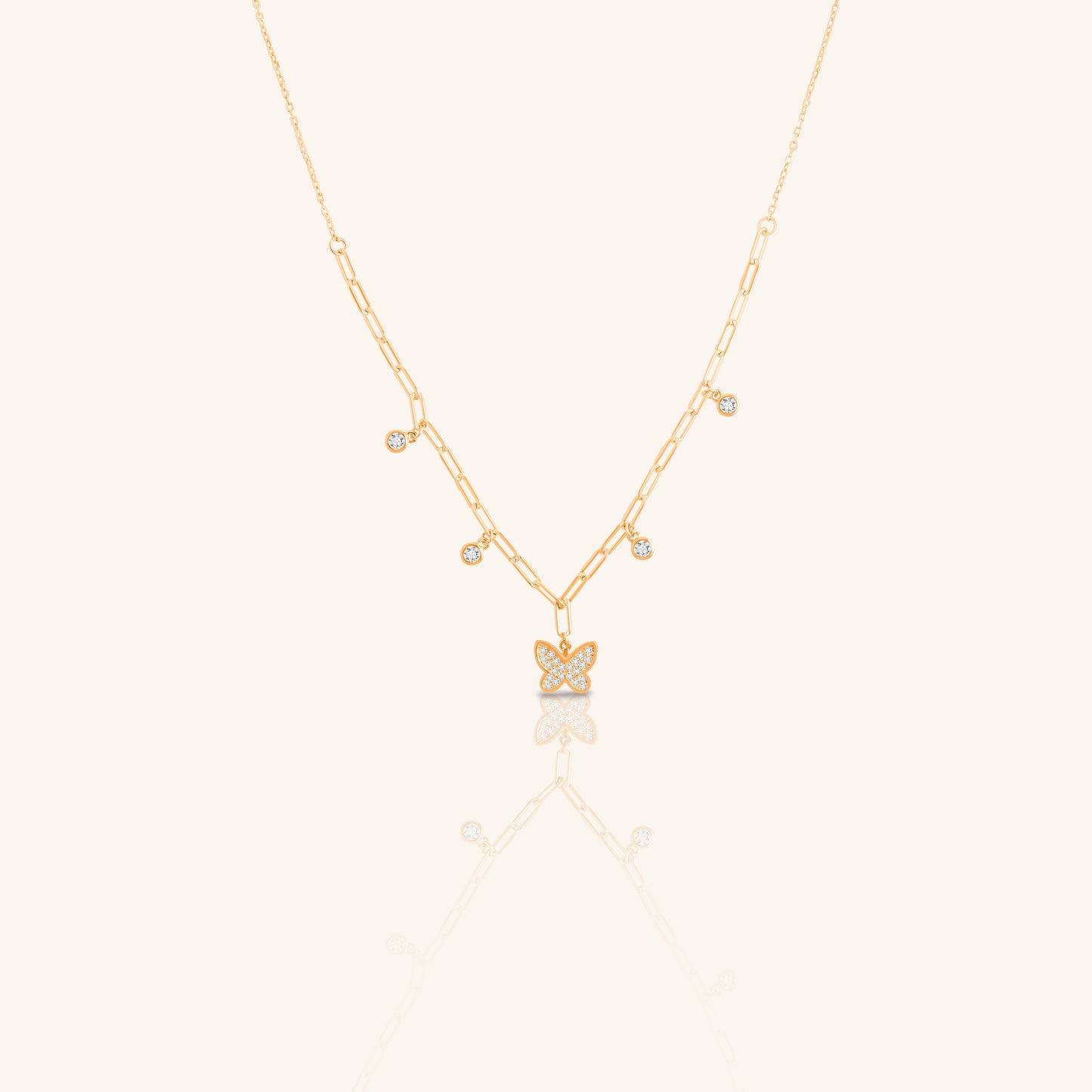 Butterfly and Round Diamond Chain Pendant