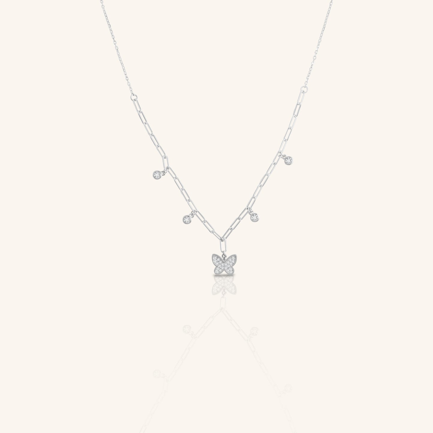 Butterfly and Round Diamond Chain Pendant