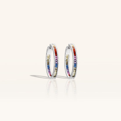 Rainbow Diamond Baguette Large Hoop