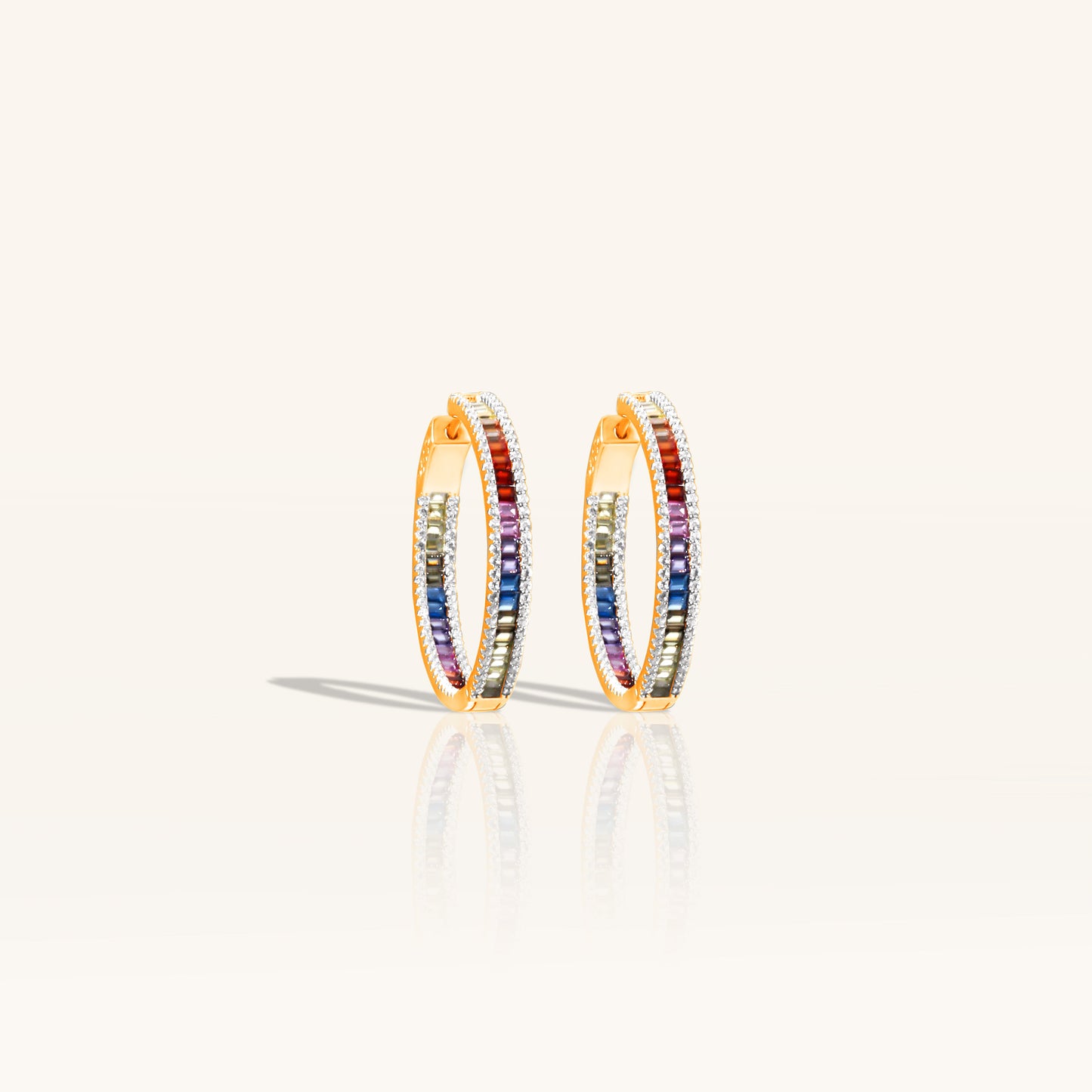 Rainbow Diamond Baguette Large Hoop