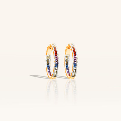 Rainbow Diamond Baguette Large Hoop