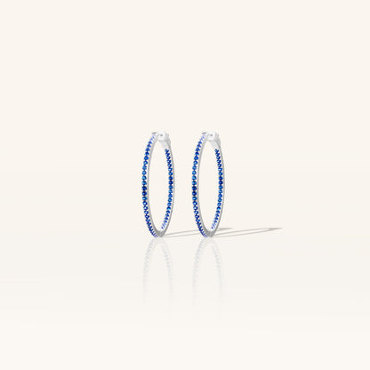 Single Line Blue Sapphire Hoops