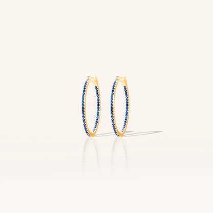 Single Line Blue Sapphire Hoops