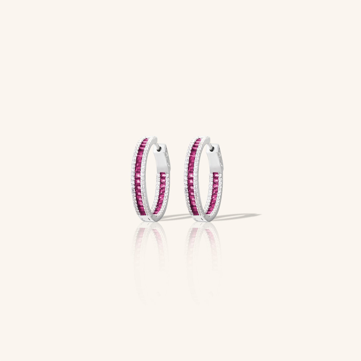 Ruby Baguette Diamond Hoops