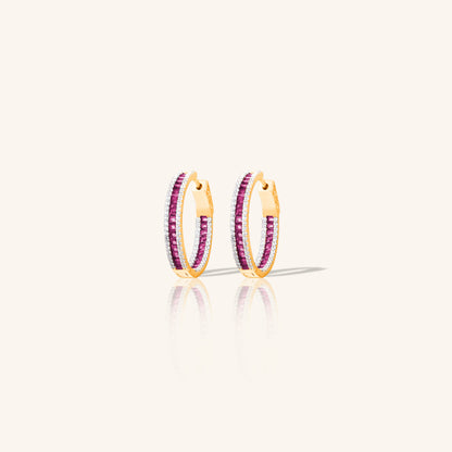 Ruby Baguette Diamond Hoops