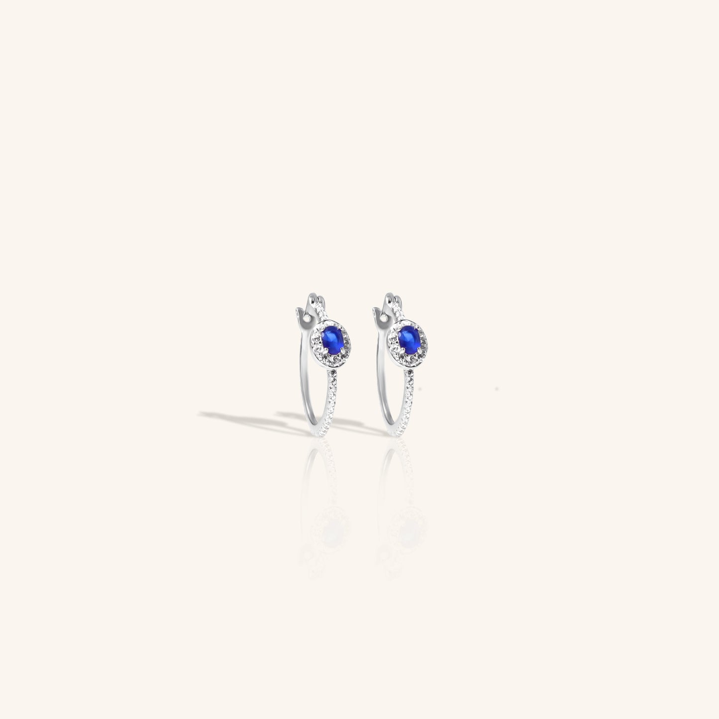 One Blue Sapphire Diamond Hoops