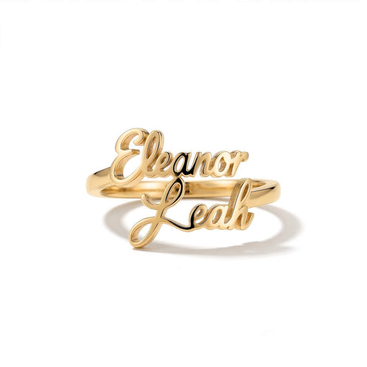 Custom Double Name Ring - Personalized Two Name Script Adjustable Ring