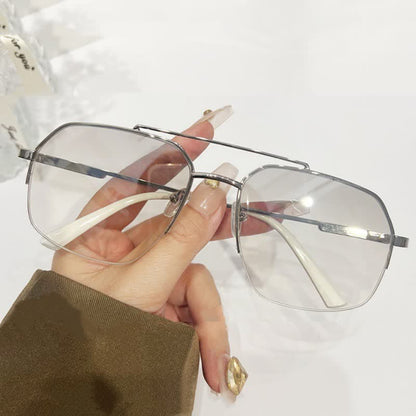 Trendy Retro Semi-Rimless Double Bridges Aviator Sunglasses