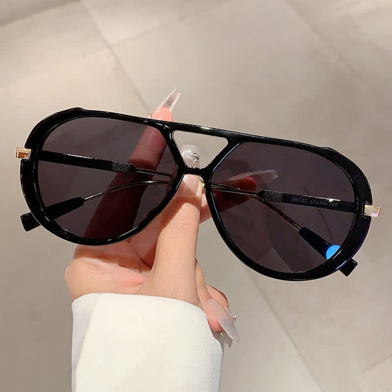 Double Bridges Tortoiseshell Oval Frame Sunglasses