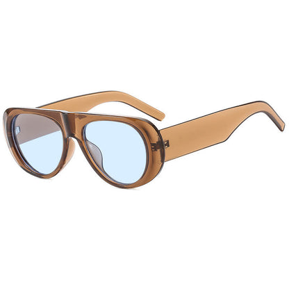 Oval Frame Wide Temples Vintage Aviator Sunglasses