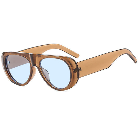 Oval Frame Wide Temples Vintage Aviator Sunglasses