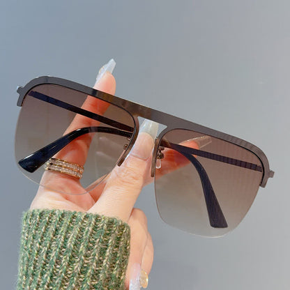 Square Frame Semi-Rimless Oversized Sunglasses