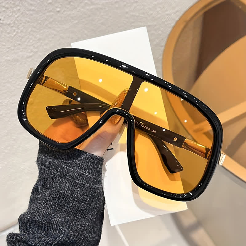 Flat Top Double Bridges Oversized Trendy Aviator Sunglasses