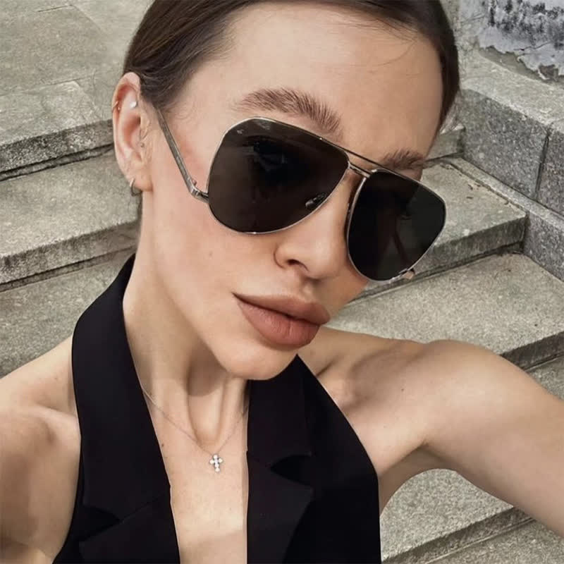 Double Bridges Metal Temples Aviator Sunglasses