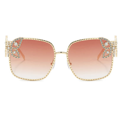 Square Frame Butterfly Decor Oversized Sunglasses