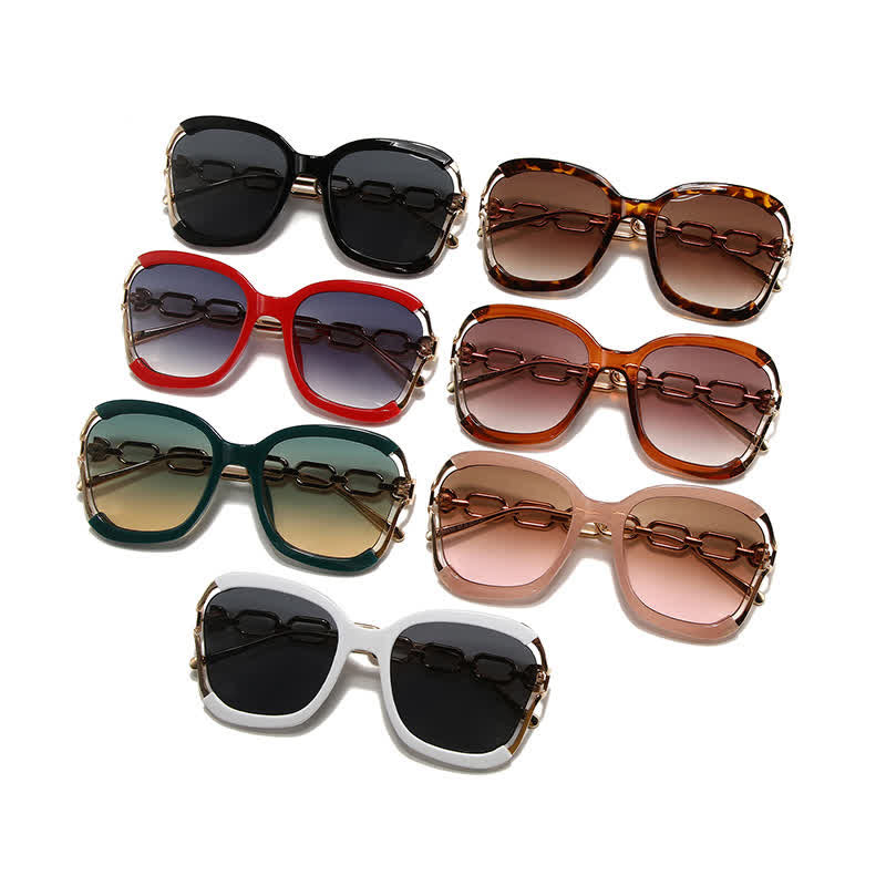 Fashion Square Chain Temples Oversized Sunglasses