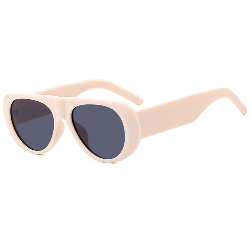 Oval Frame Wide Temples Vintage Aviator Sunglasses
