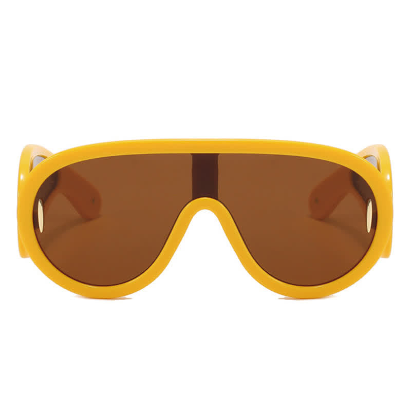 Steampunk One-piece Frame Oversized Mirrored Sunglasses