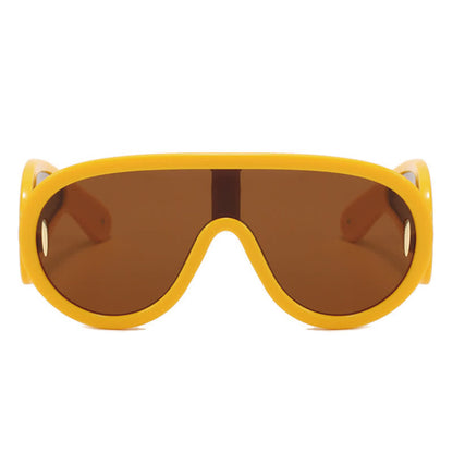 Steampunk One-piece Frame Oversized Mirrored Sunglasses