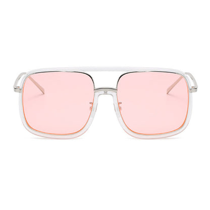 Tortoise Pattern Flat Top Square Frame Double Bridges Sunglasses