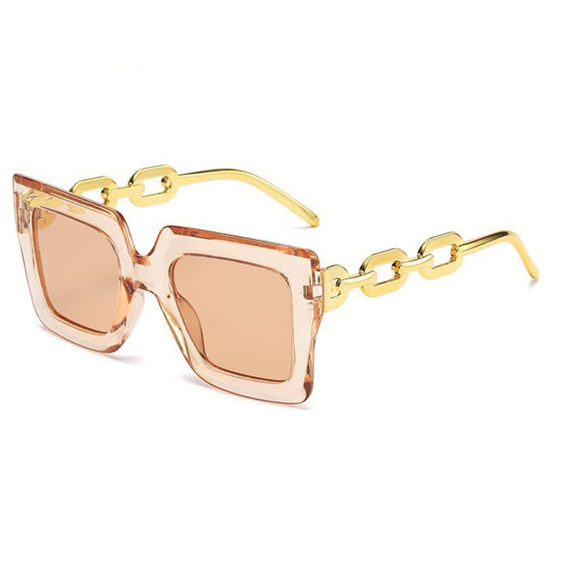 Square Oversized Frame Chain Temples Hipster Sunglasses