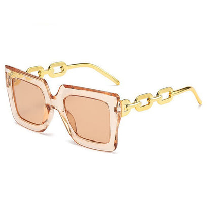 Square Oversized Frame Chain Temples Hipster Sunglasses