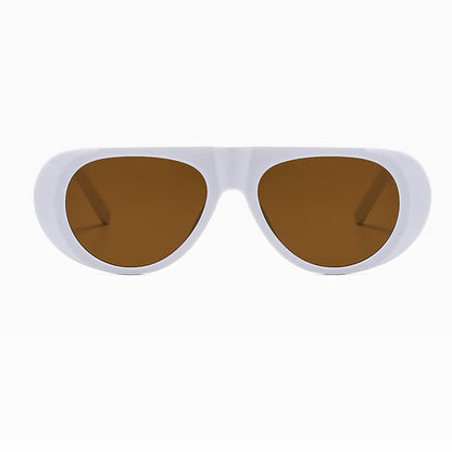 Oval Frame Wide Temples Vintage Aviator Sunglasses