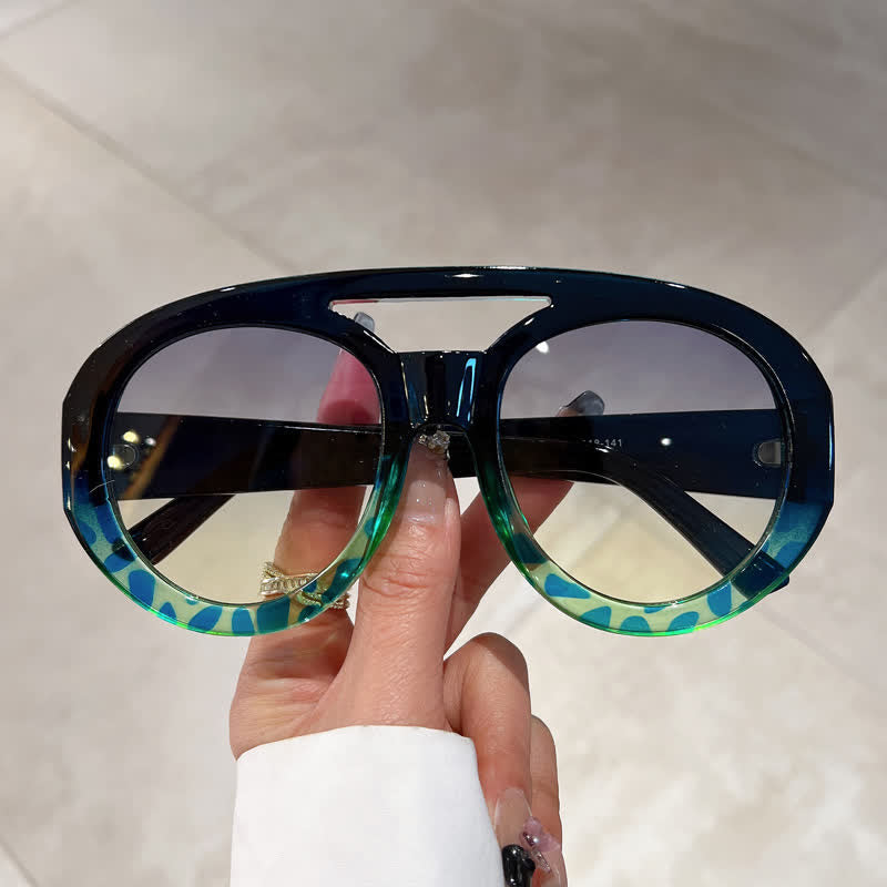 Round Frame Double Bridges Oversized Aviator Sunglasses