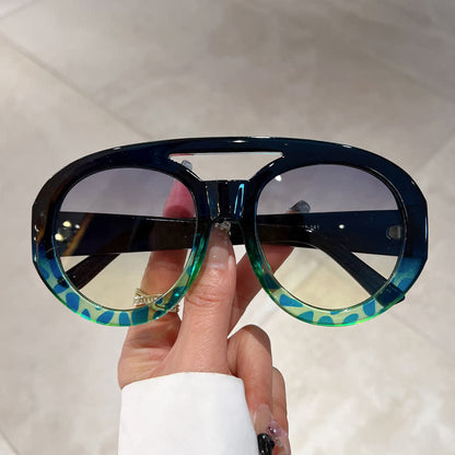 Round Frame Double Bridges Oversized Aviator Sunglasses