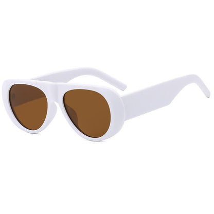 Oval Frame Wide Temples Vintage Aviator Sunglasses