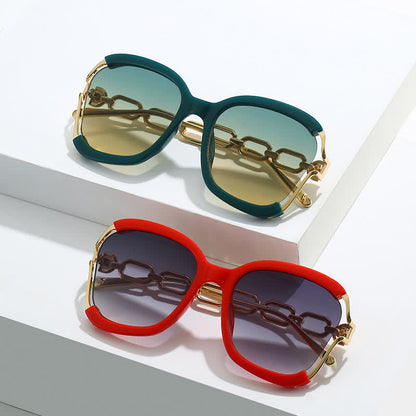 Fashion Square Chain Temples Oversized Sunglasses