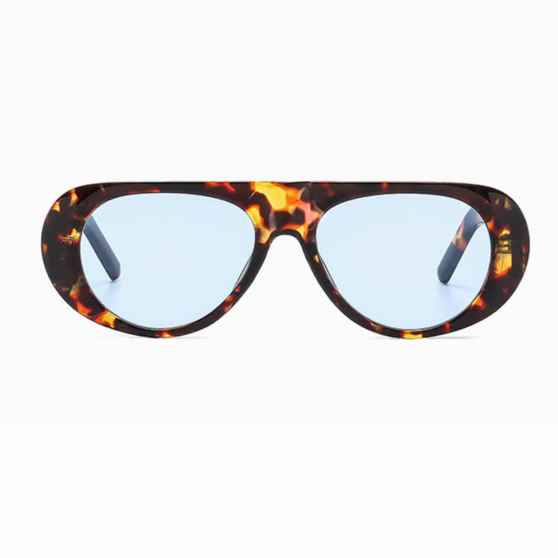 Oval Frame Wide Temples Vintage Aviator Sunglasses