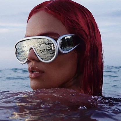 Steampunk One-piece Frame Oversized Mirrored Sunglasses