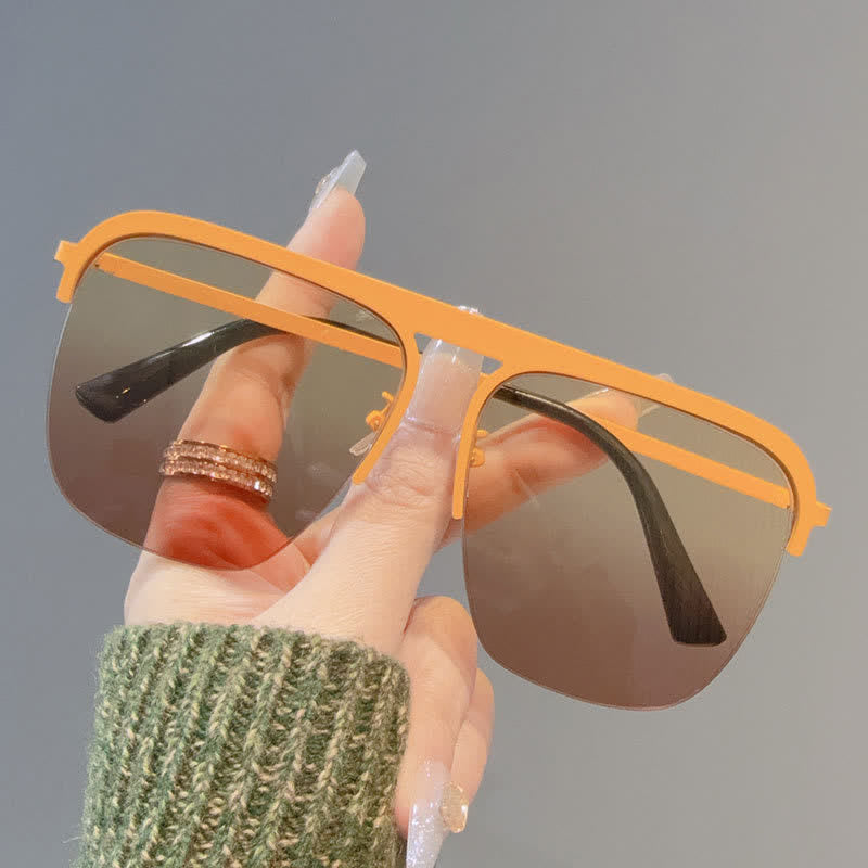 Square Frame Semi-Rimless Oversized Sunglasses